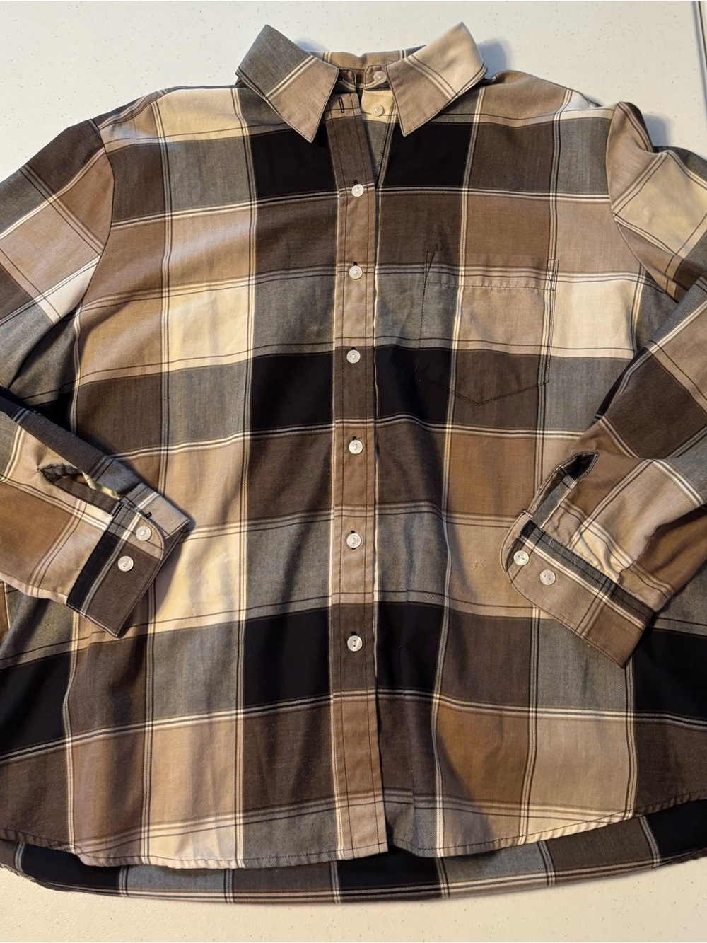Allison Daley women Plaid Button-Down Shirt in Brown and Cream size 18w
